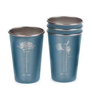 Set de 4 Vasos Acero Azul Flora Chilena 480 ml, Atakama