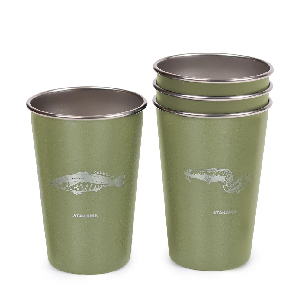 Set de 4 Vasos Acero Verdes Peces Chilenos 480 ml, Atakama