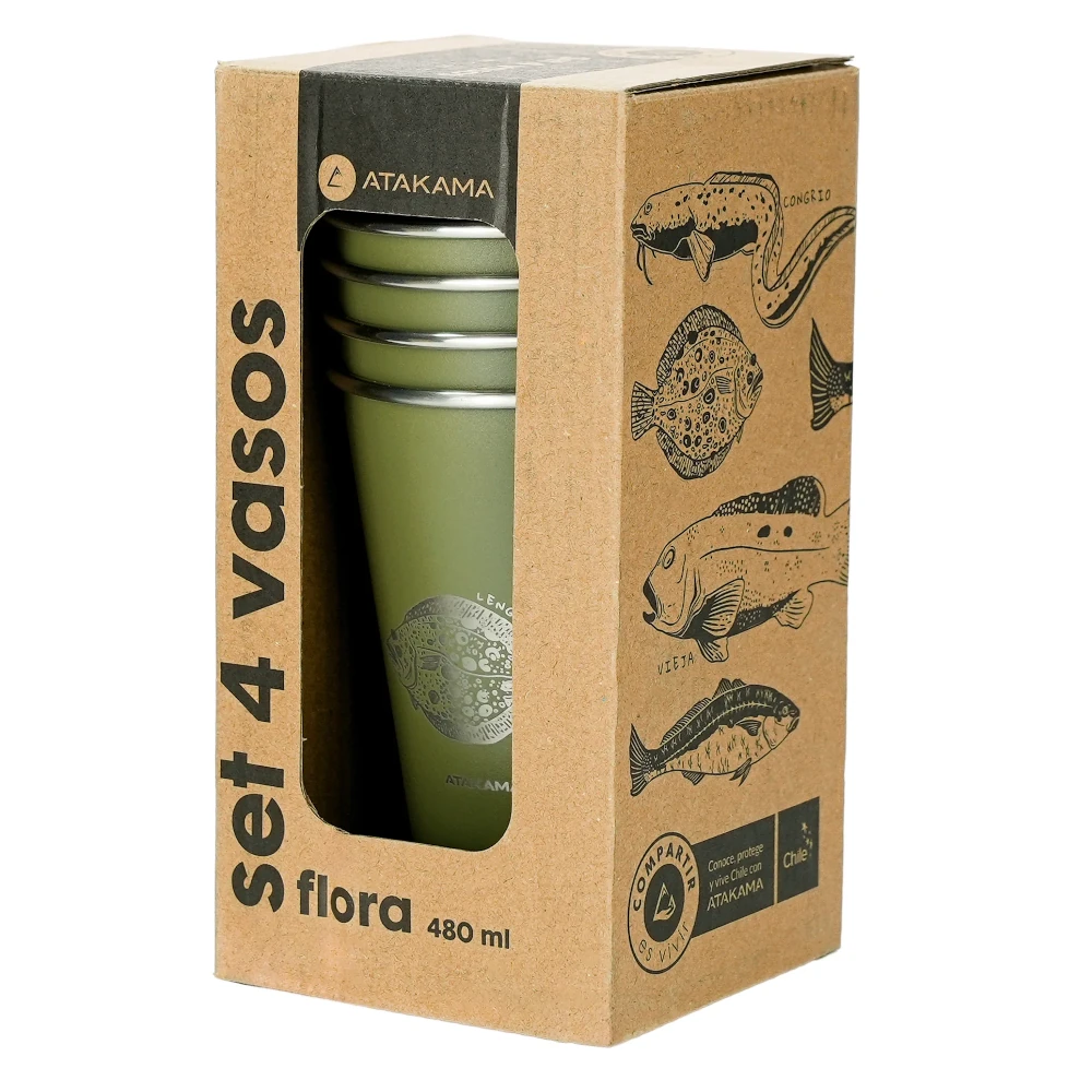 Set de 4 Vasos Acero Verdes Peces Chilenos 480 ml, Atakama - Imagen 3