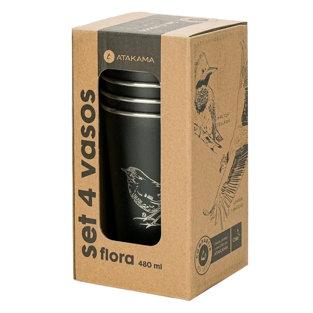 Set de 4 Vasos Acero Negro Aves Chilenas 480 ml, Atakama - Imagen 3