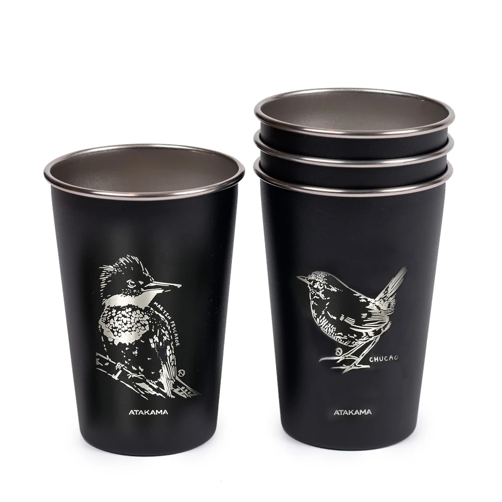 Set de 4 Vasos Acero Negro Aves Chilenas 480 ml, Atakama